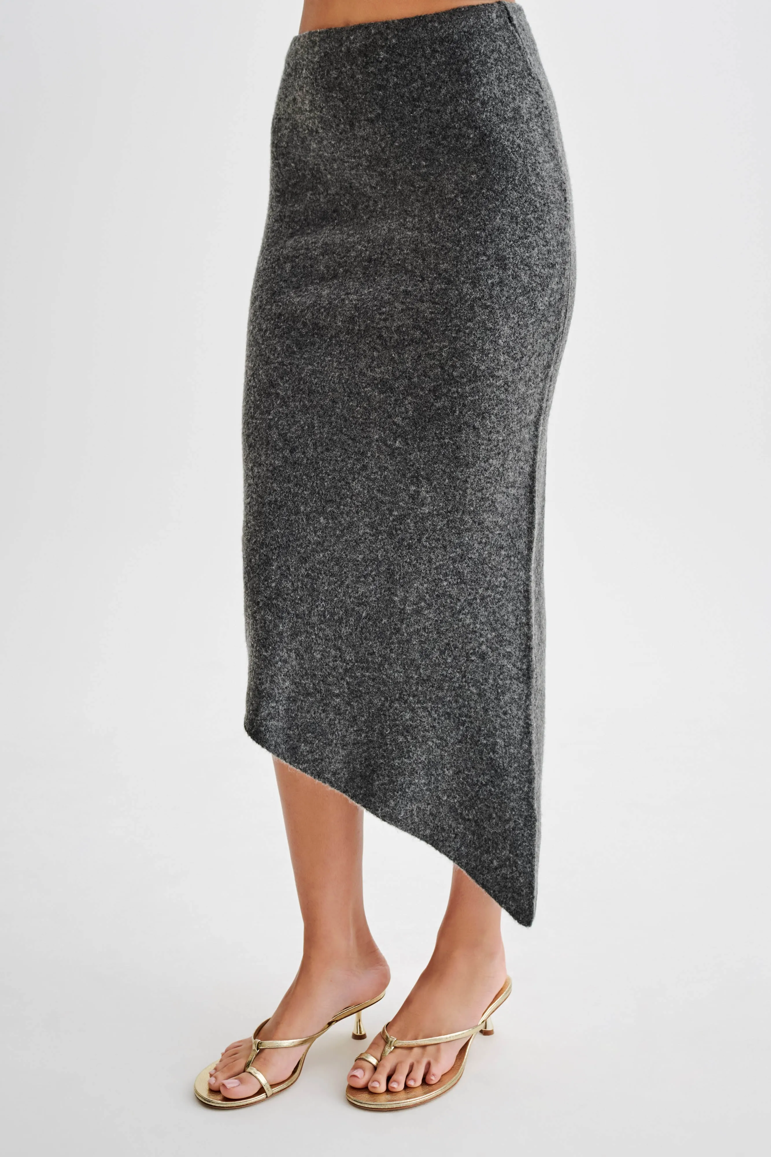 Genevieve Asymmetrical Knit Midi Skirt - Charcoal Marle