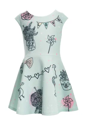 Girls Fit and Flare Graphic Skater Dress