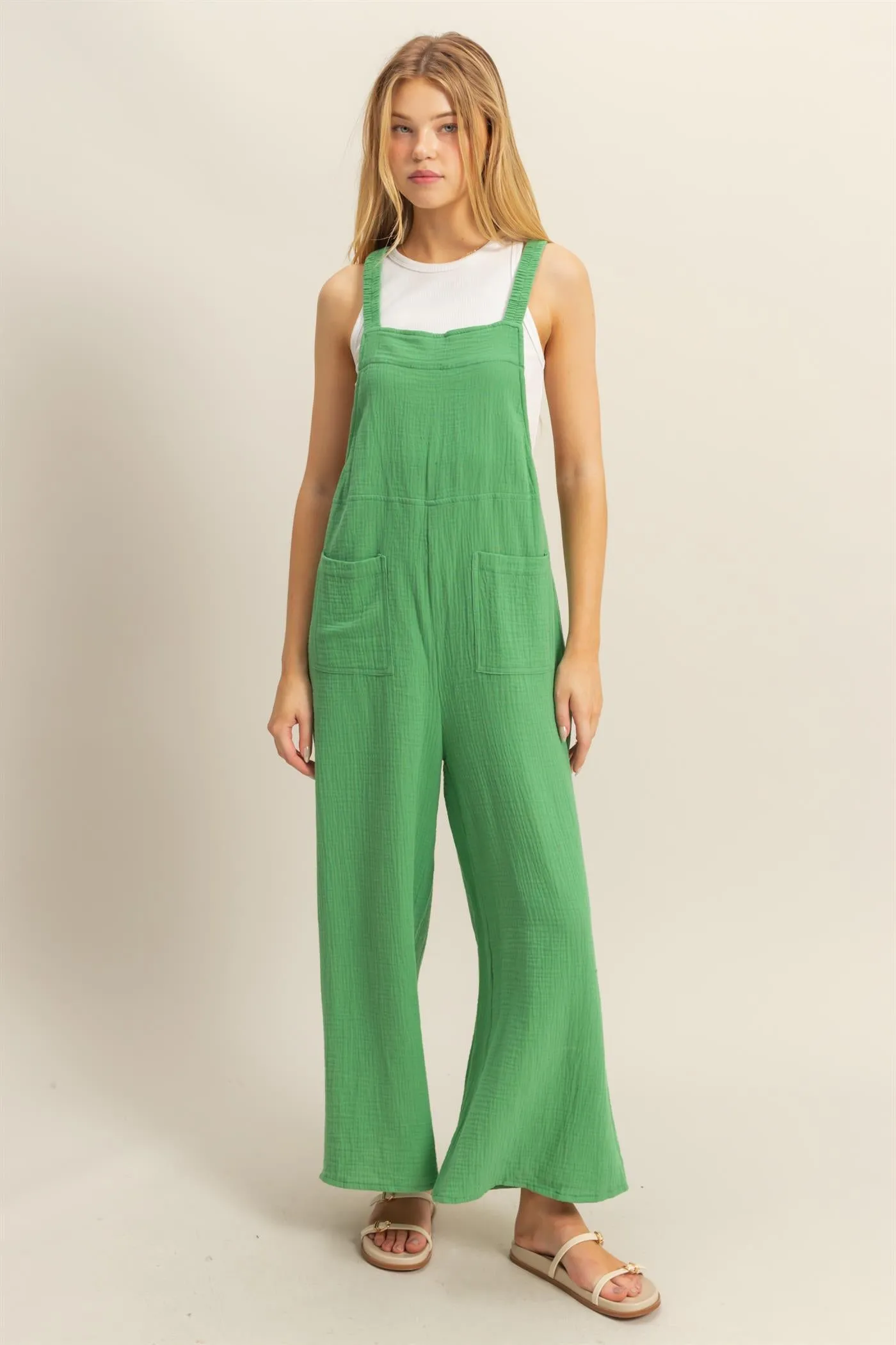 HF25C878-Double Gauze Pocket Overall Jumpsuit