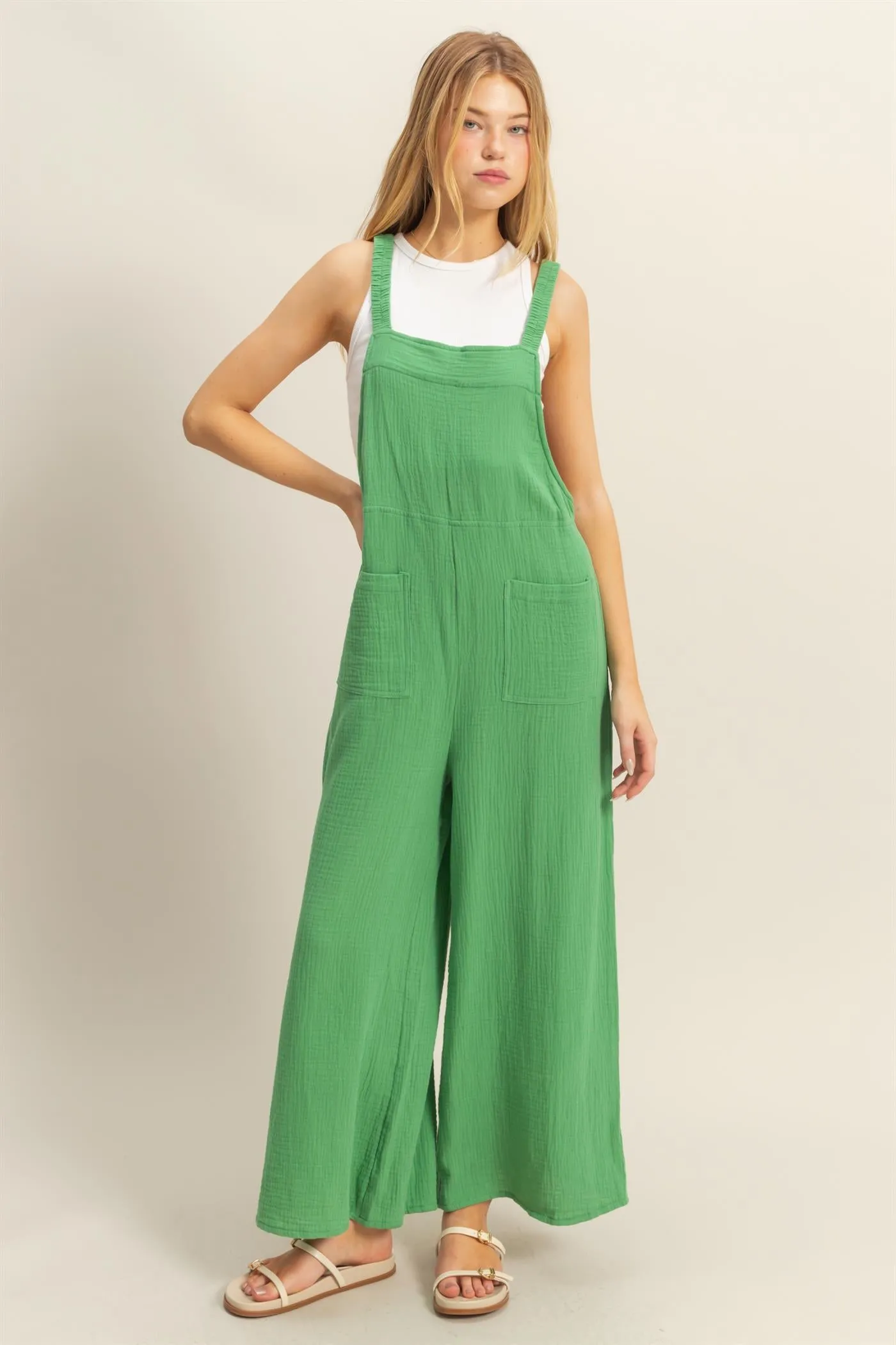 HF25C878-Double Gauze Pocket Overall Jumpsuit