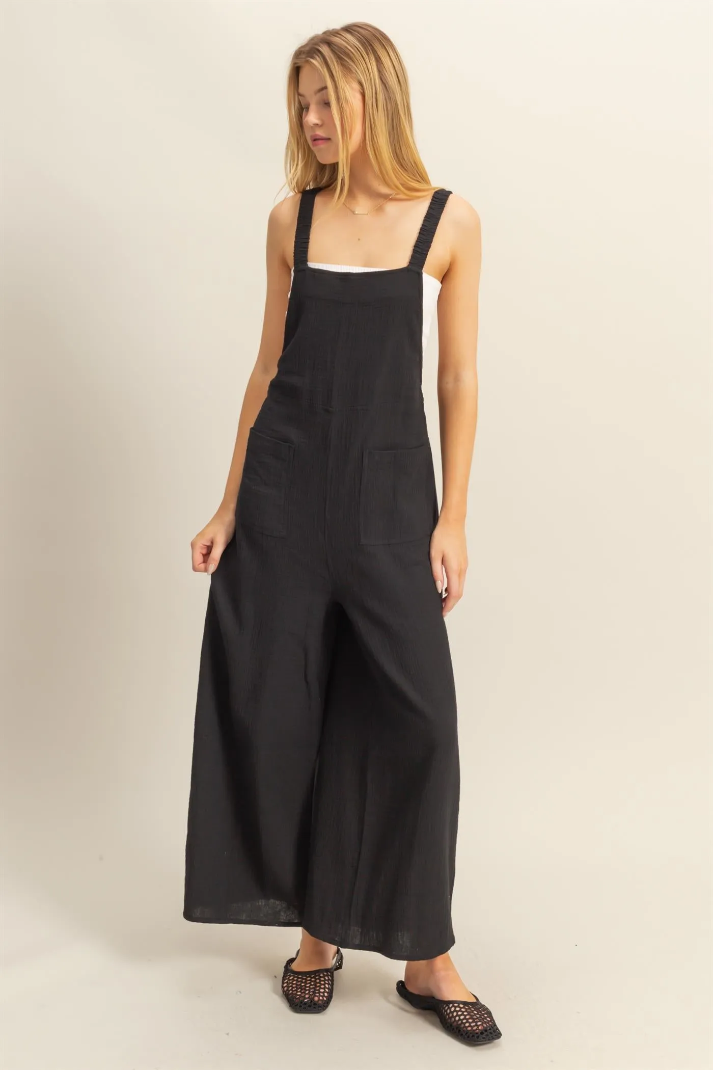 HF25C878-Double Gauze Pocket Overall Jumpsuit