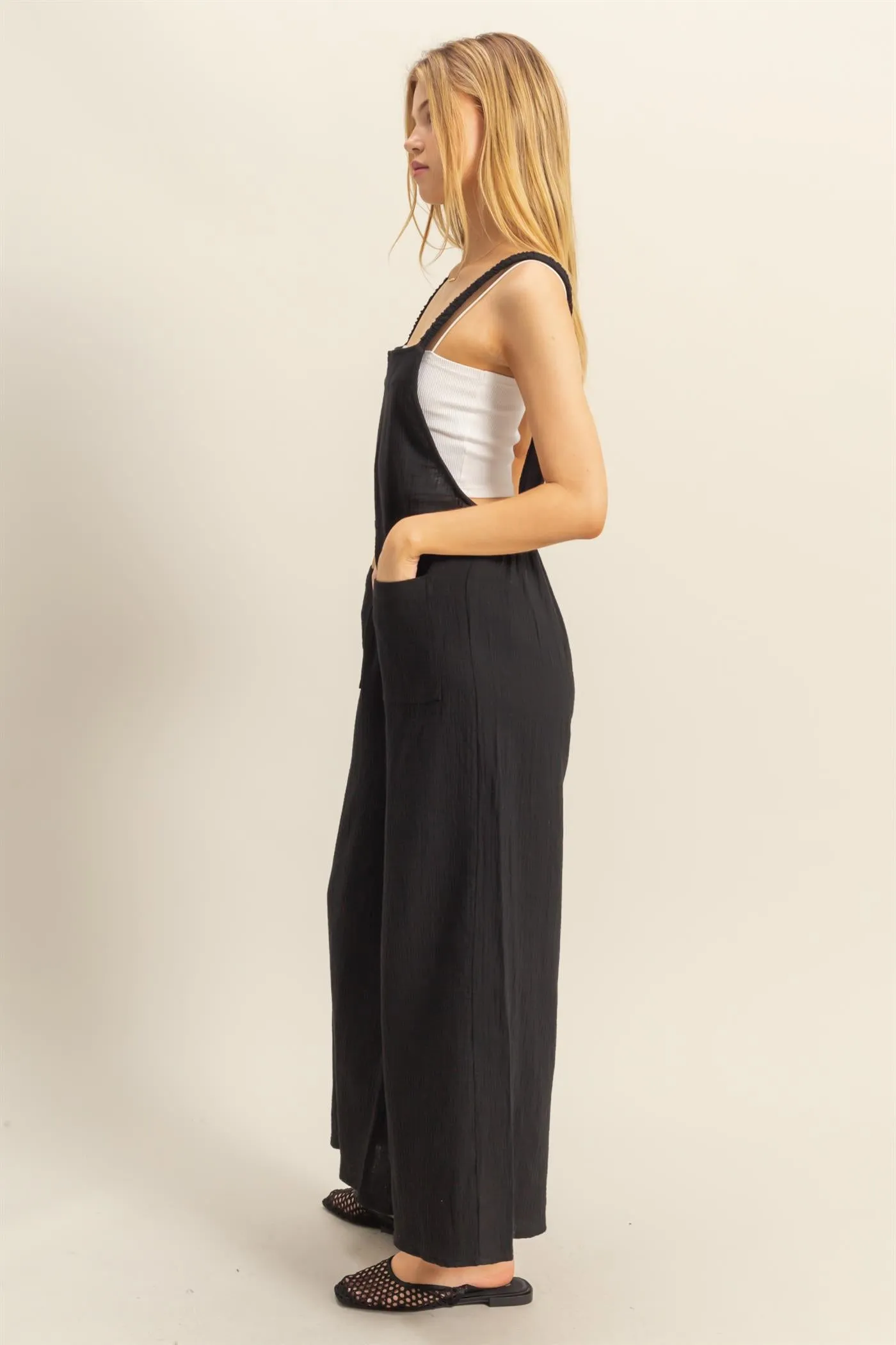 HF25C878-Double Gauze Pocket Overall Jumpsuit