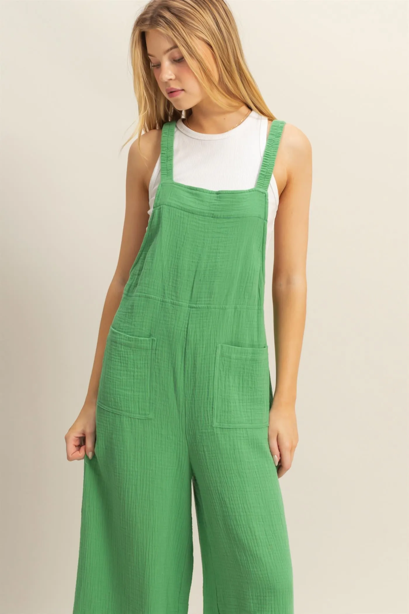 HF25C878-Double Gauze Pocket Overall Jumpsuit