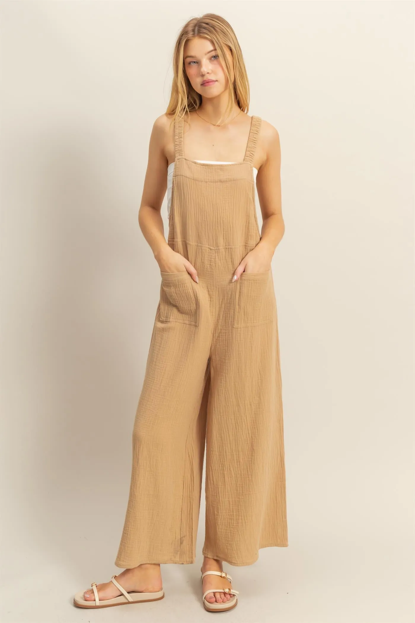 HF25C878-Double Gauze Pocket Overall Jumpsuit