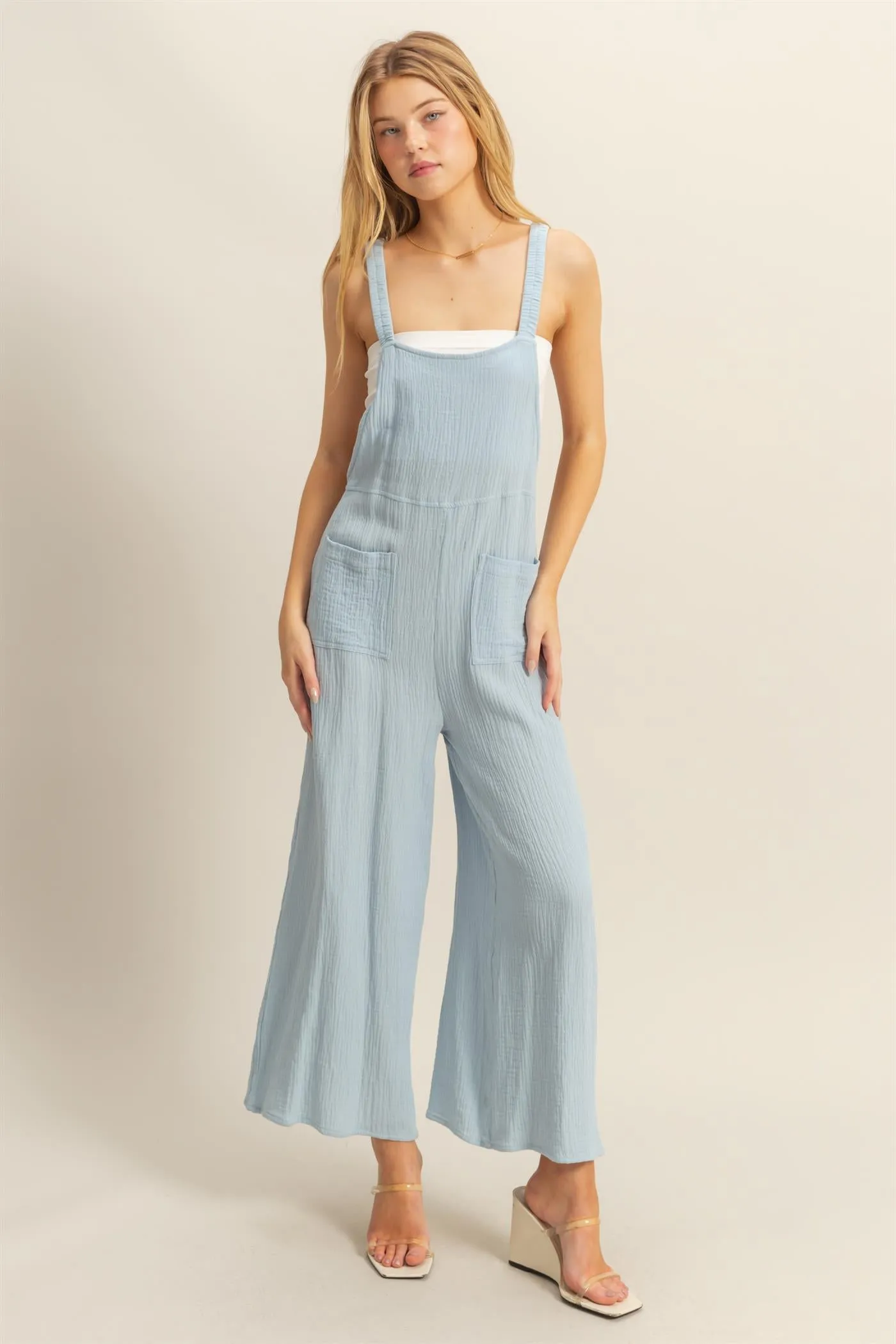 HF25C878-Double Gauze Pocket Overall Jumpsuit