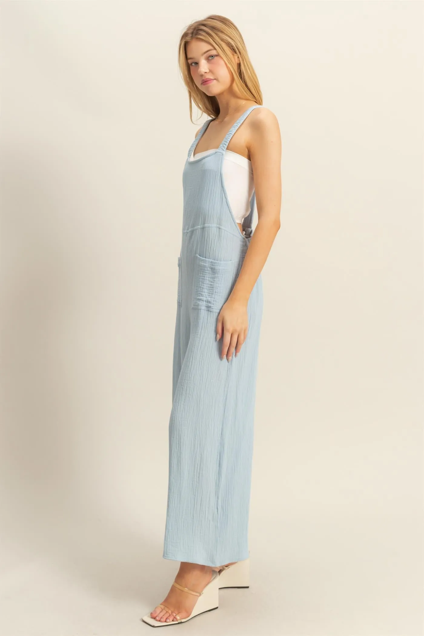 HF25C878-Double Gauze Pocket Overall Jumpsuit