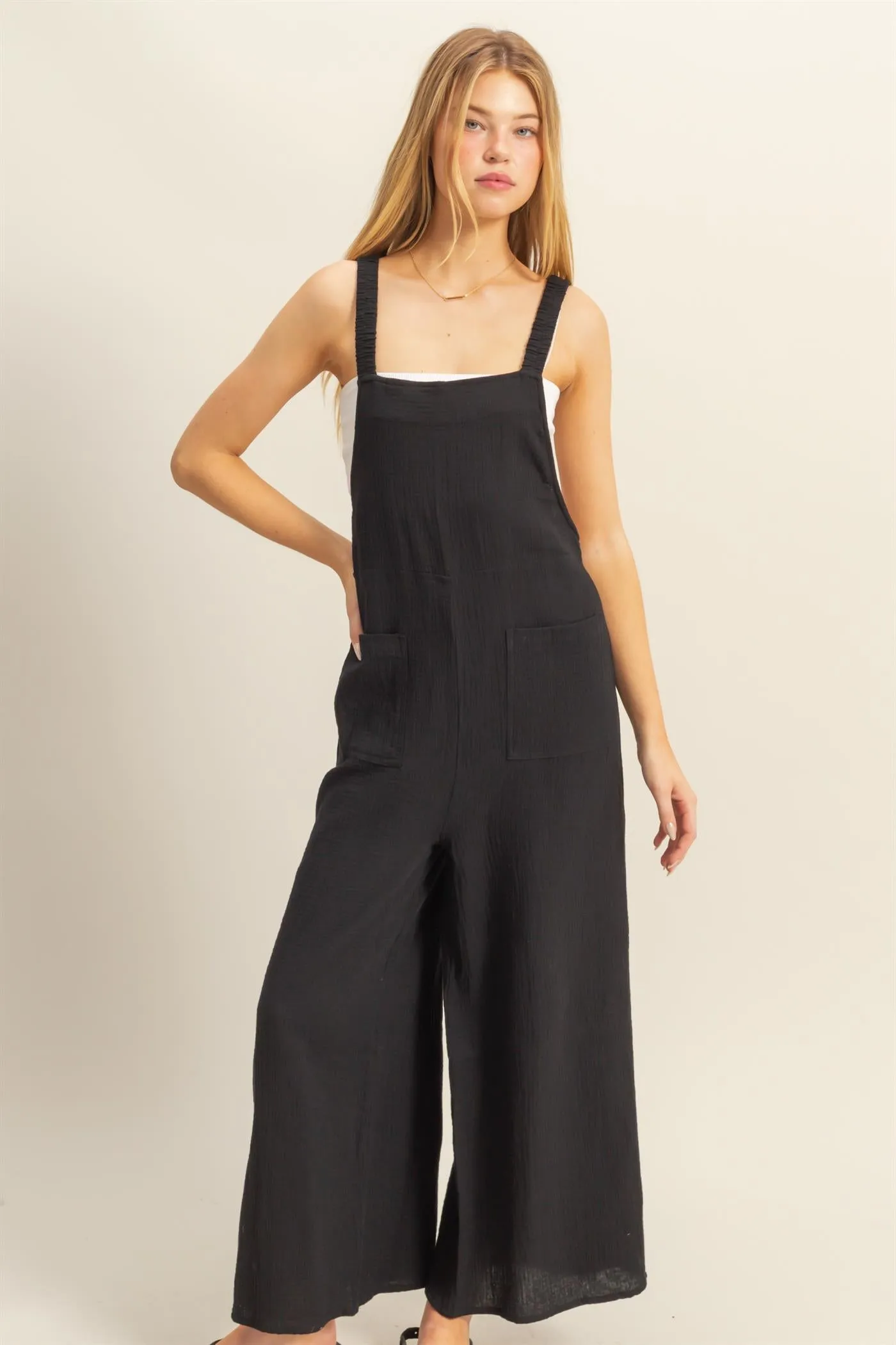 HF25C878-Double Gauze Pocket Overall Jumpsuit