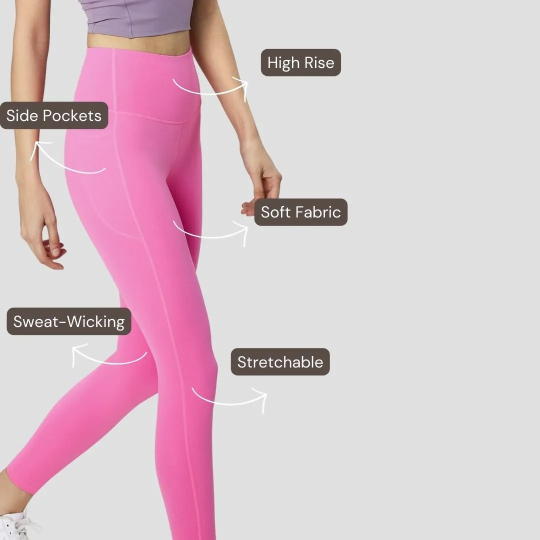 High-Rise Leggings With Side-Pockets - Bright Pink