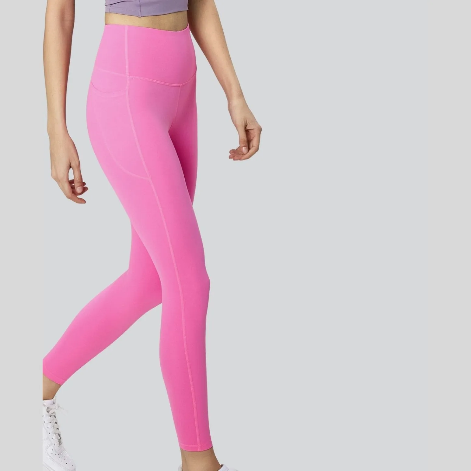 High-Rise Leggings With Side-Pockets - Bright Pink