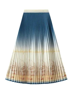 High Waist Slim Printed Pleated Skirt