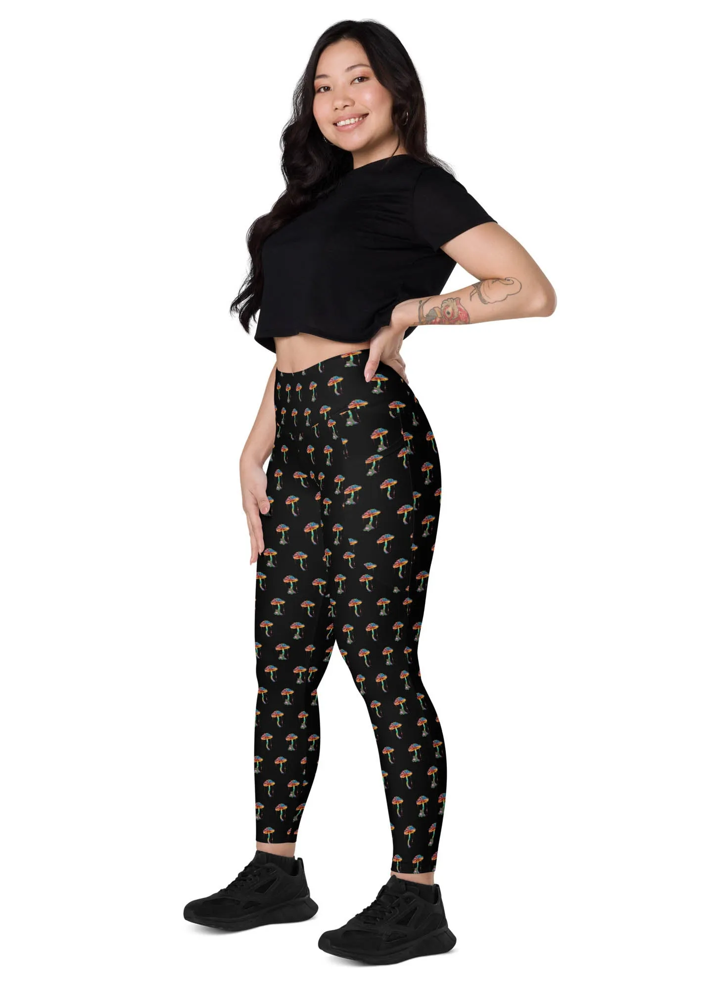 High-Waisted Leggings with Pockets - The Chillin' Frog - Black