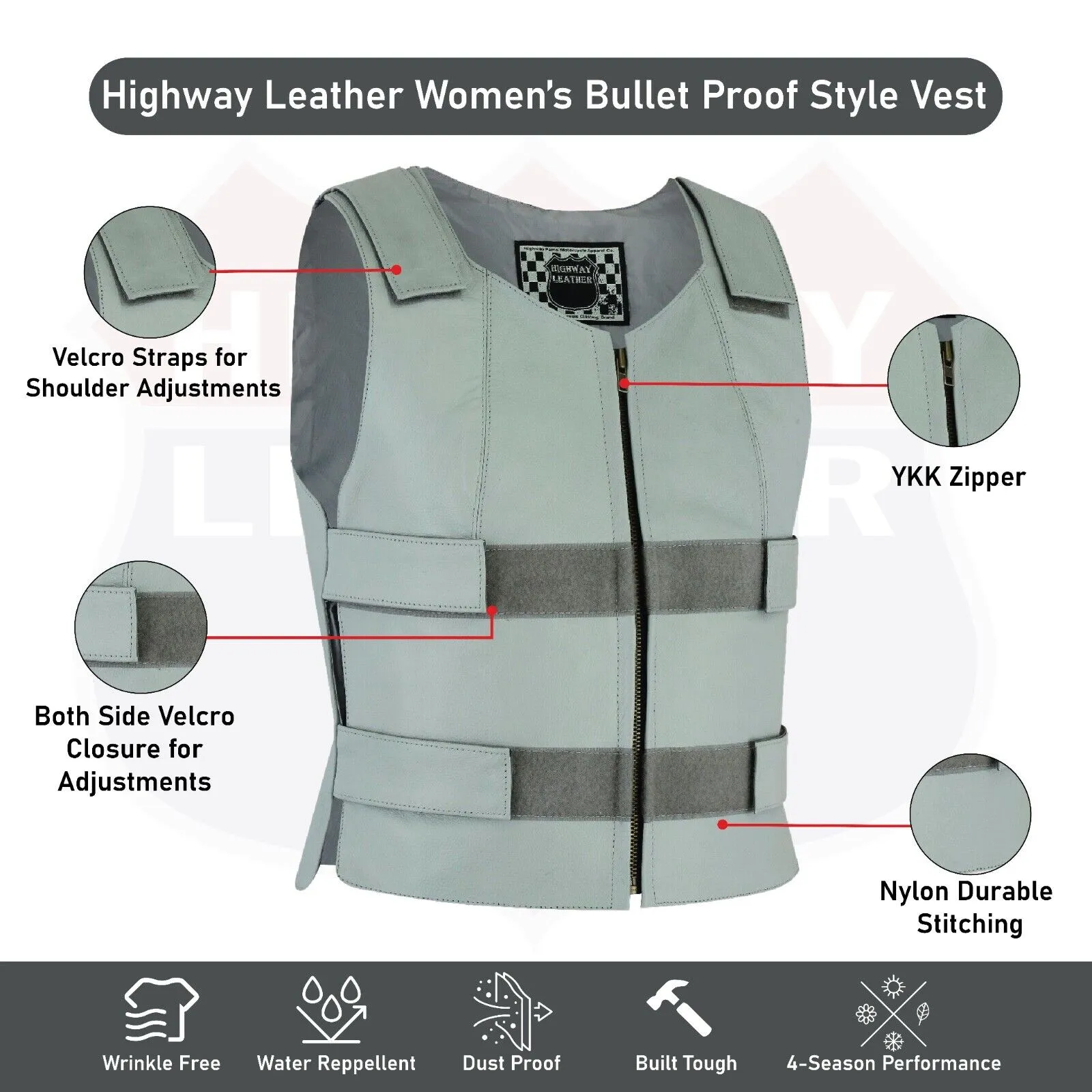 HL14945Gray Bulletproof Leather Vest - SKU#14945Gray36