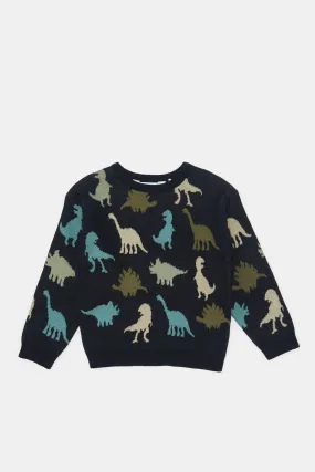 Infant Boys Black Dino Printed Pullover