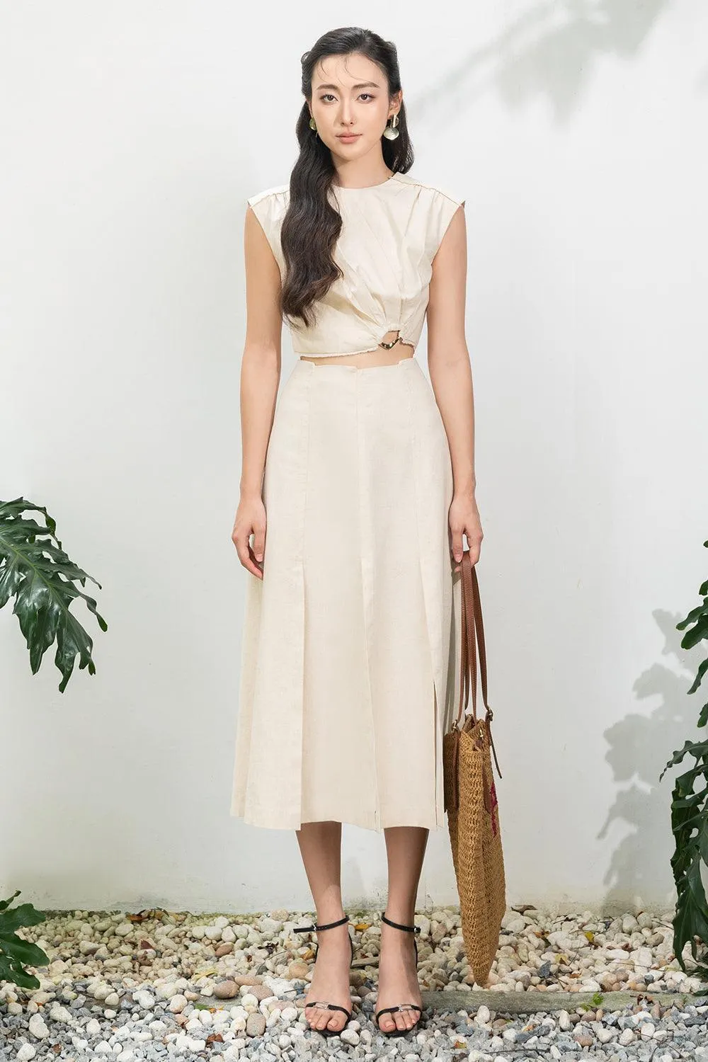 Jael A-line High Waist Linen Midi Skirt