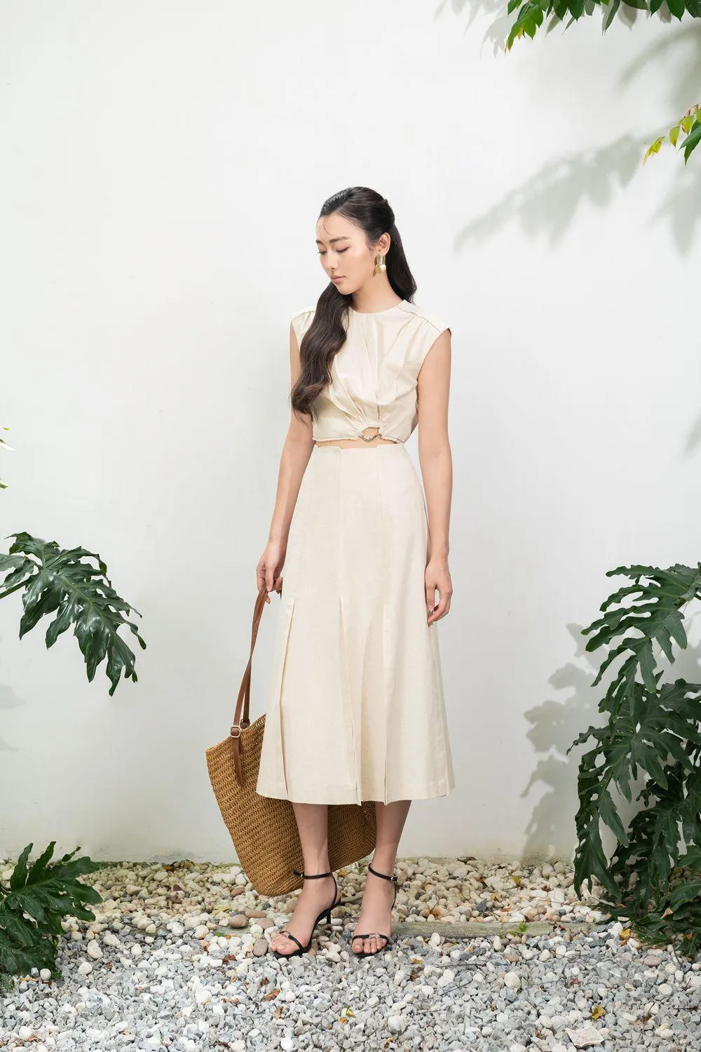 Jael A-line High Waist Linen Midi Skirt