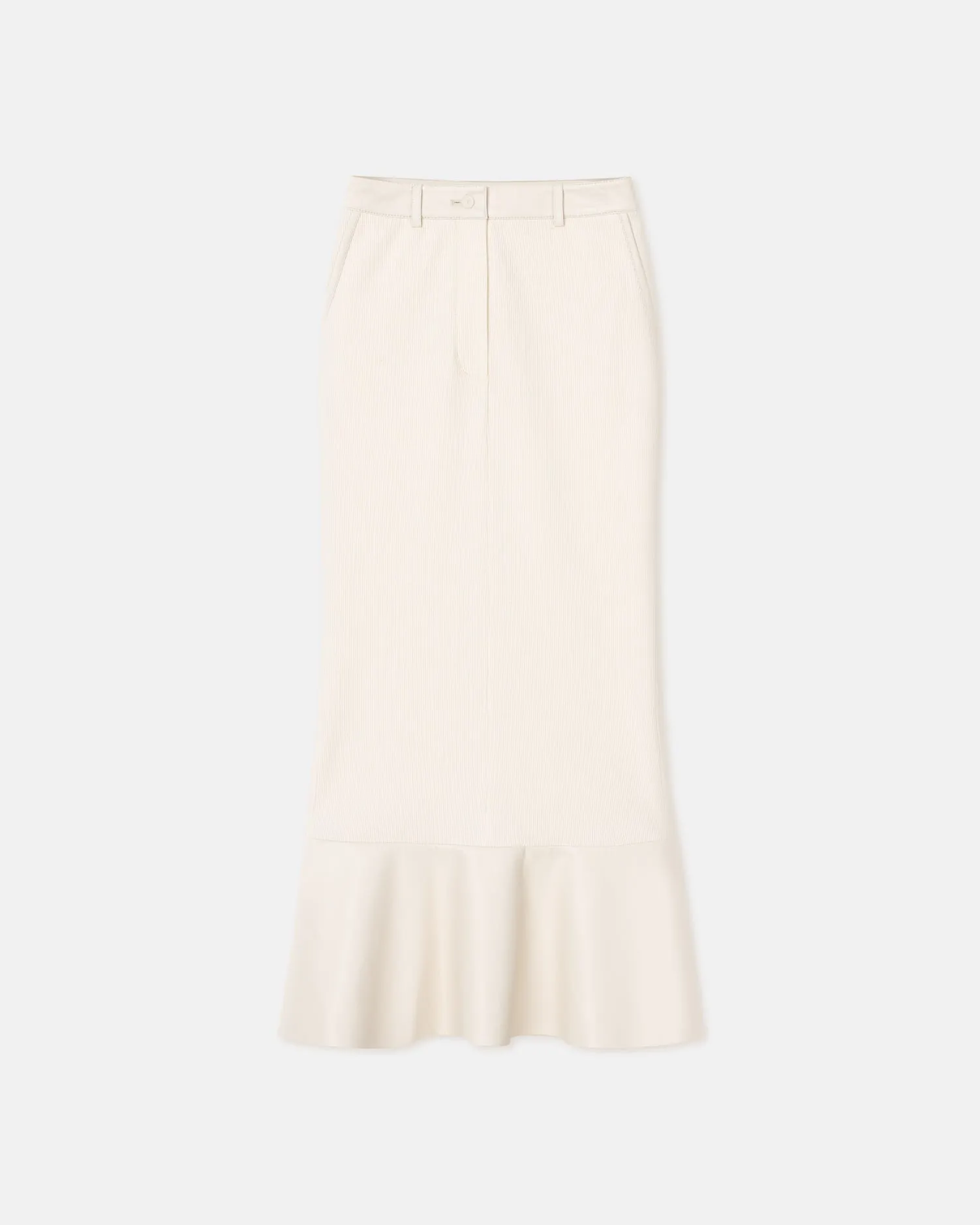 Jenace - Leather-Trimmed Ribbed-Jersey Skirt - Creme