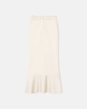 Jenace - Leather-Trimmed Ribbed-Jersey Skirt - Creme