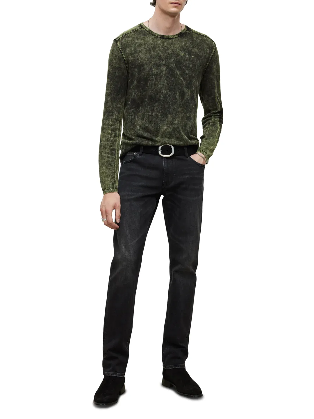 John Varvatos Walter Crew Neck Sweater - Dark Olive