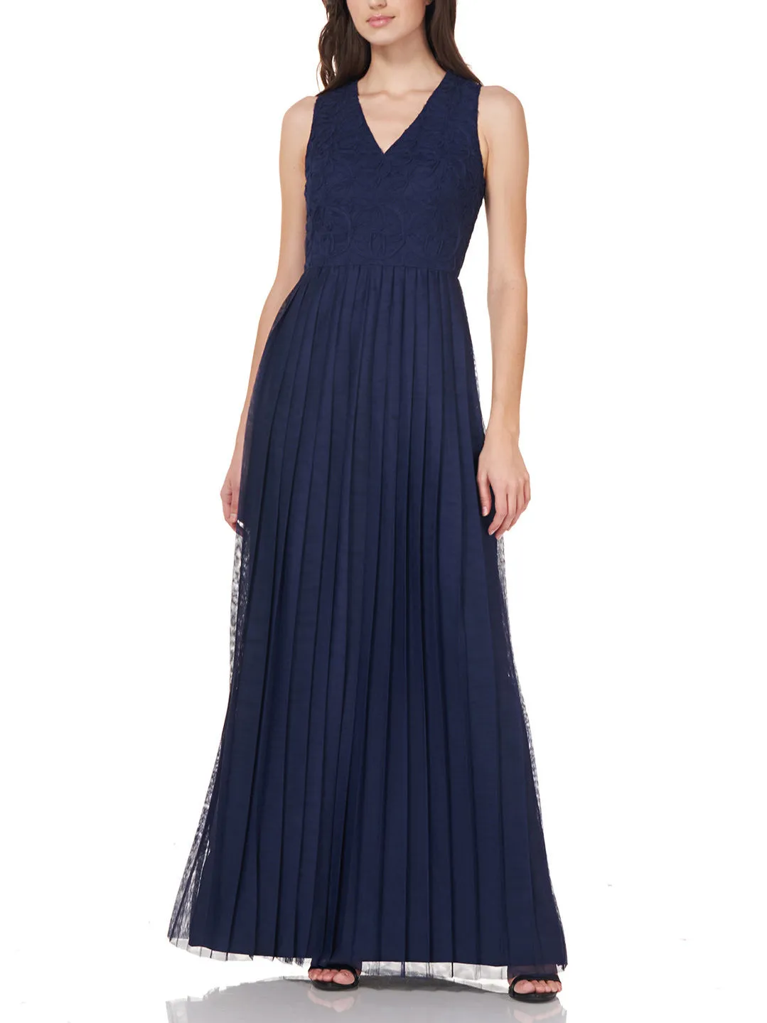 Js Collections Pleated V-Neck Gown