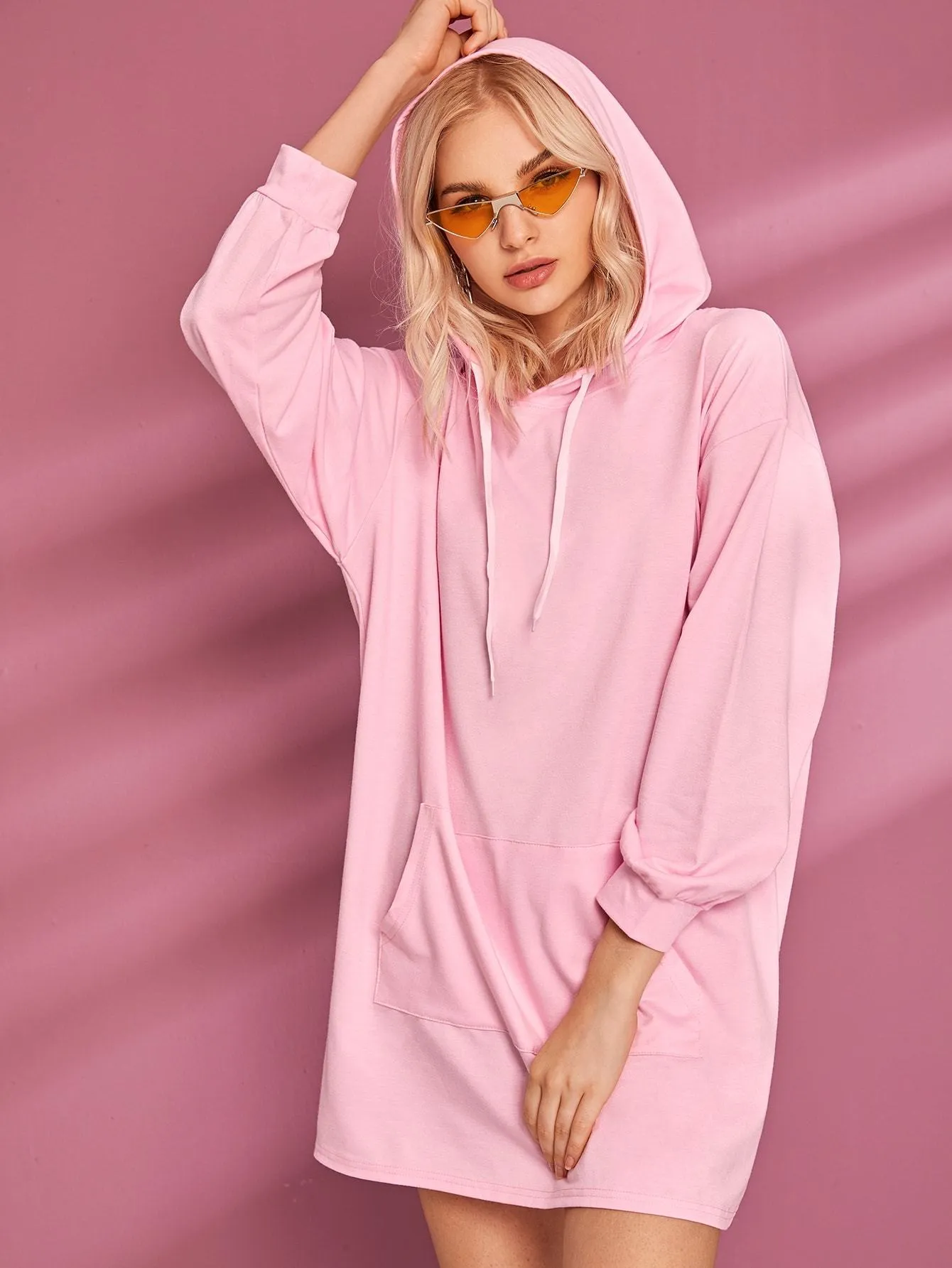 Kangaroo Pocket Drawstring Hooded Sweatshirt Dress