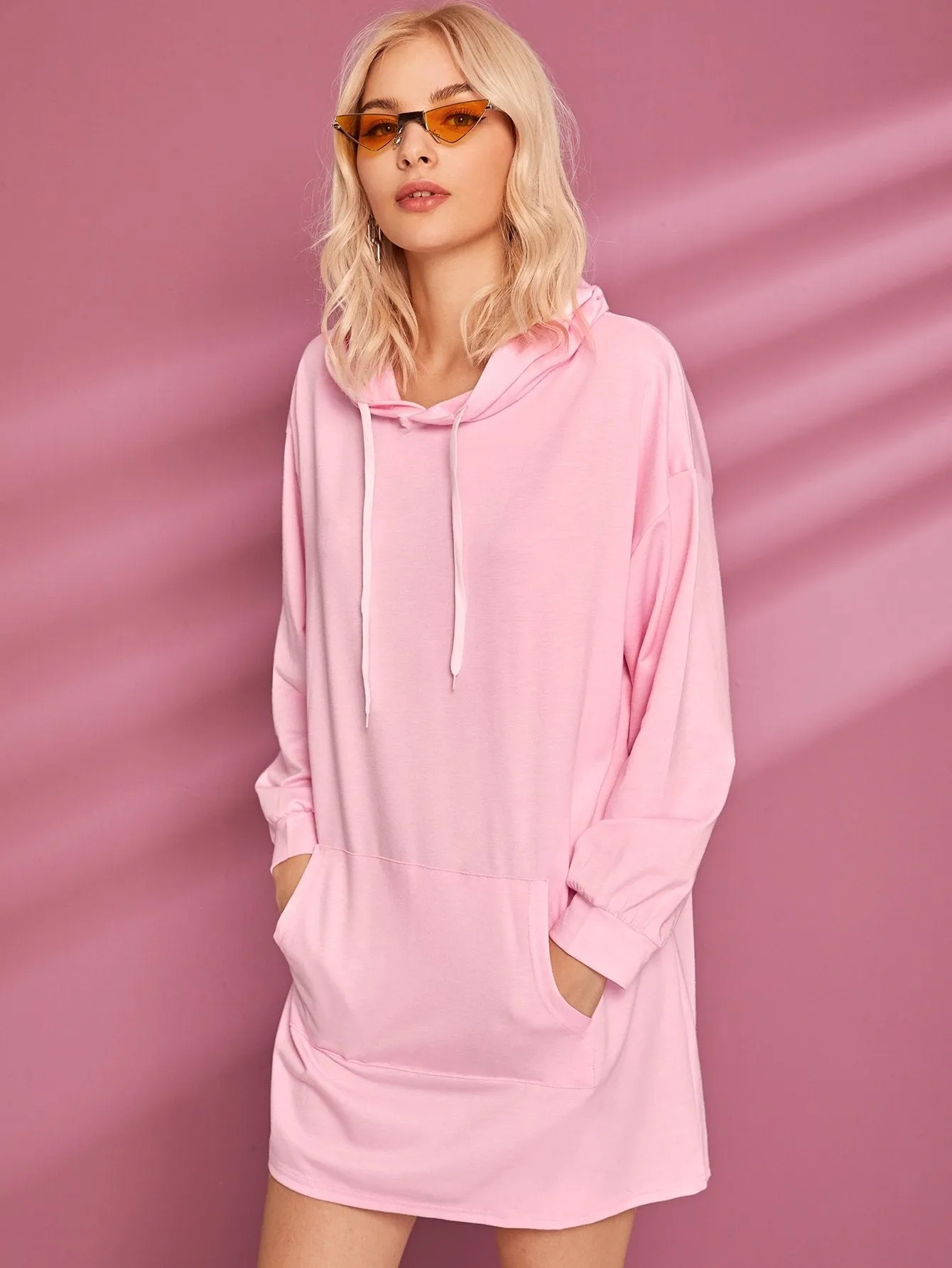 Kangaroo Pocket Drawstring Hooded Sweatshirt Dress