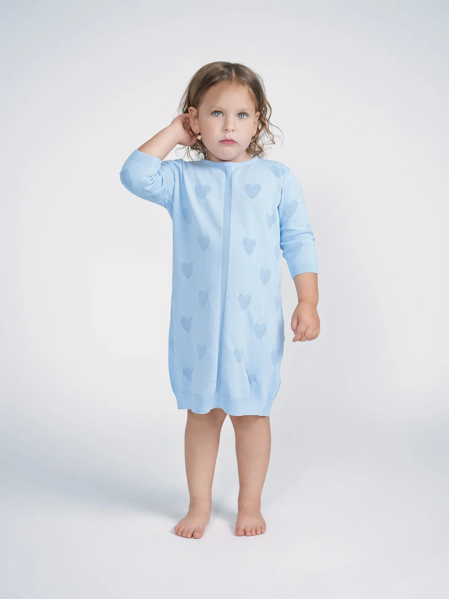 Kids Heart Knit Dress Blue