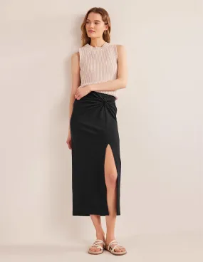 Knot Detail Jersey Midi Skirt-Black