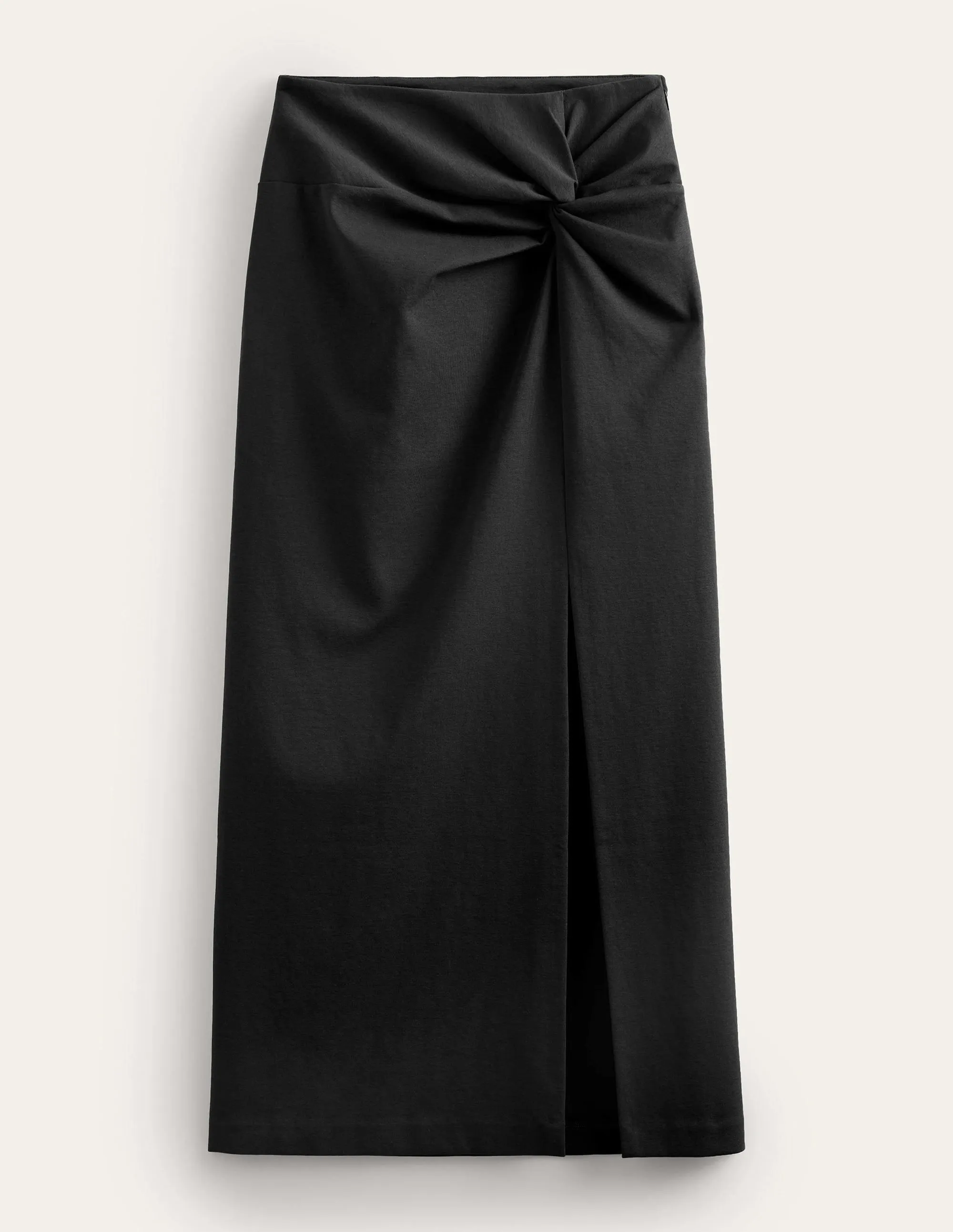 Knot Detail Jersey Midi Skirt-Black