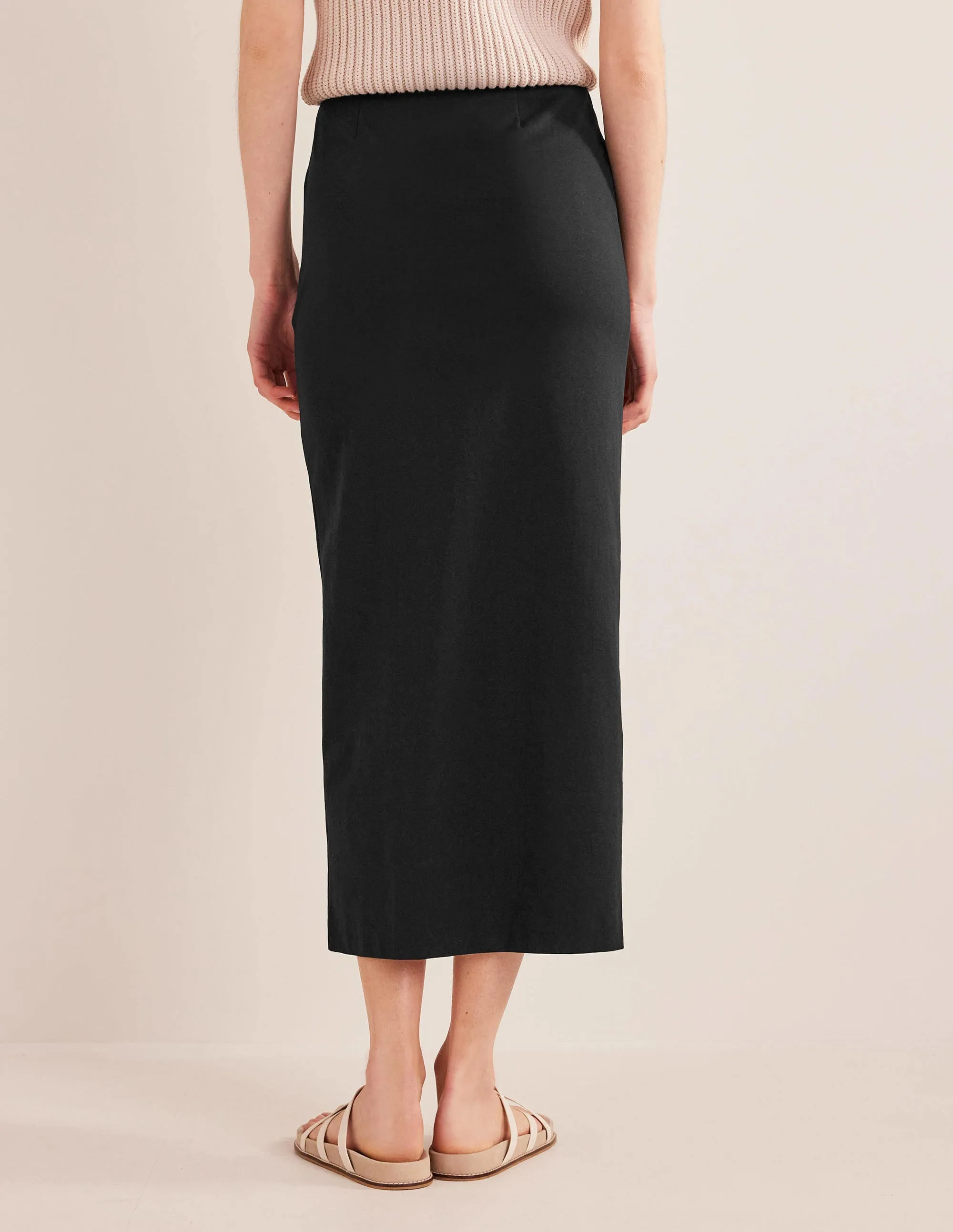 Knot Detail Jersey Midi Skirt-Black