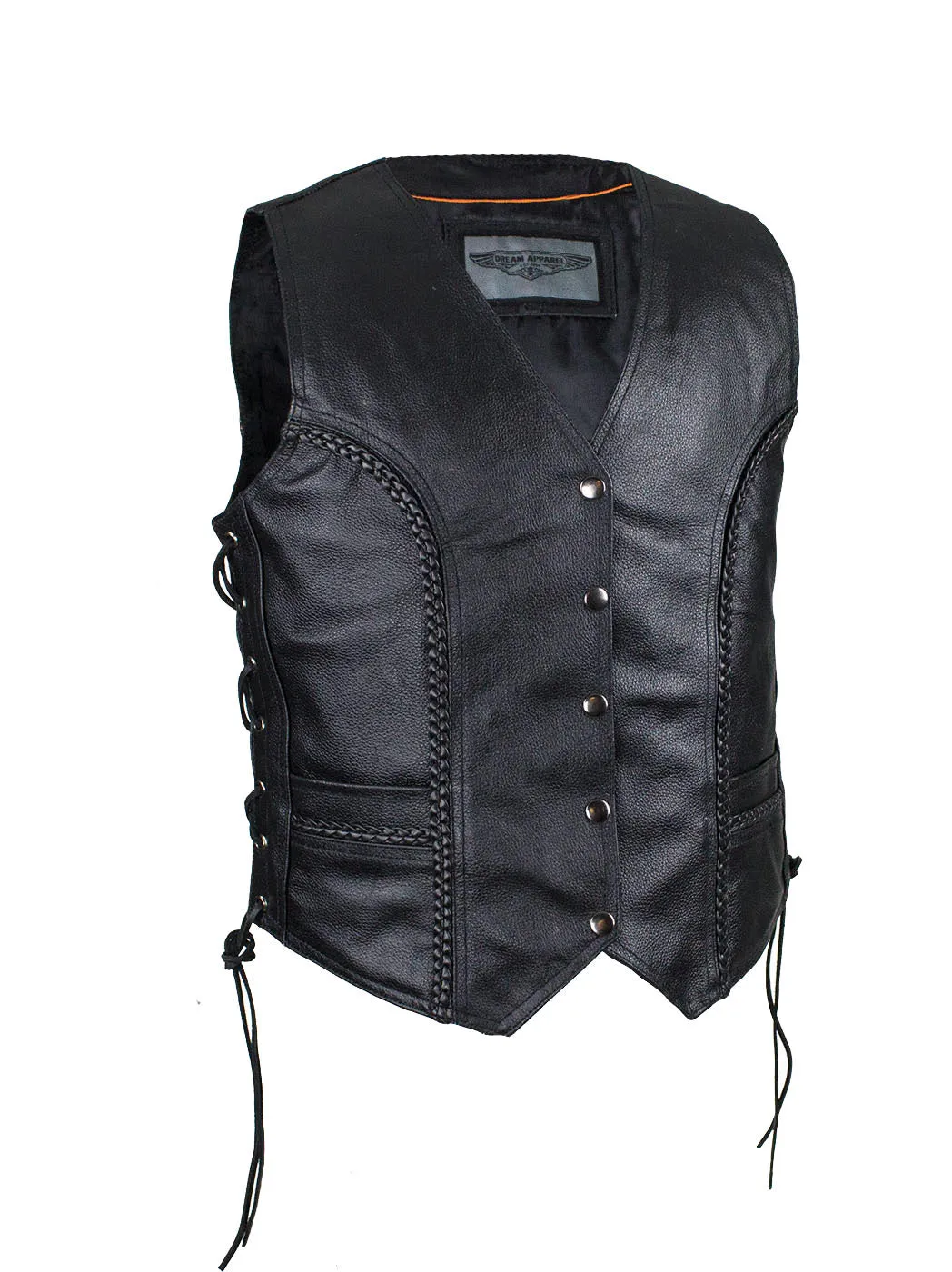 Ladies Cowhide Leather Club Vest Conceal Carry Pockets Side Laces