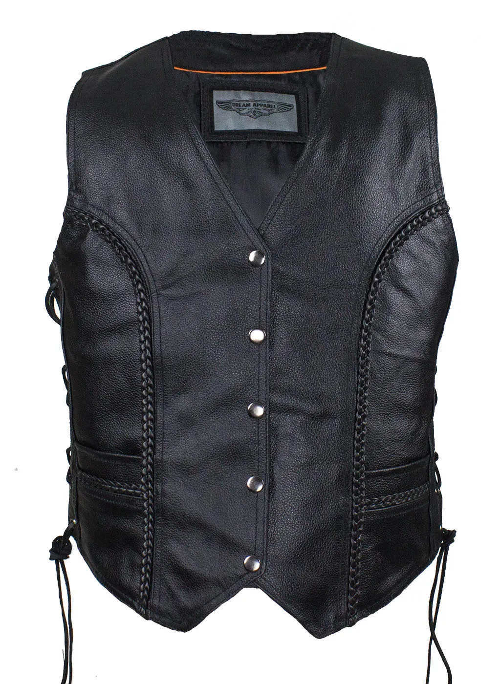 Ladies Cowhide Leather Club Vest Conceal Carry Pockets Side Laces