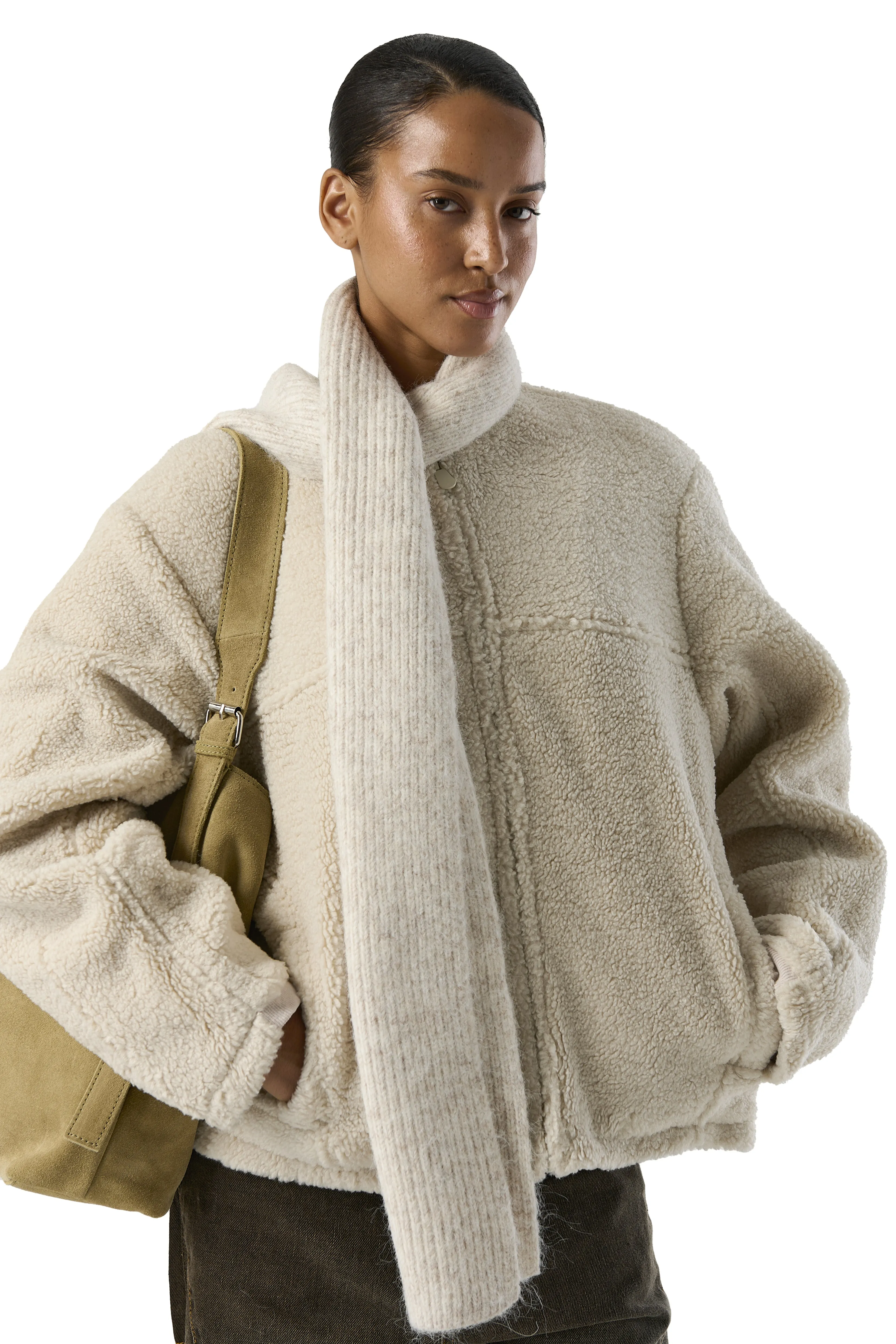 LASSIE Textured Bomber Jacket in Cream