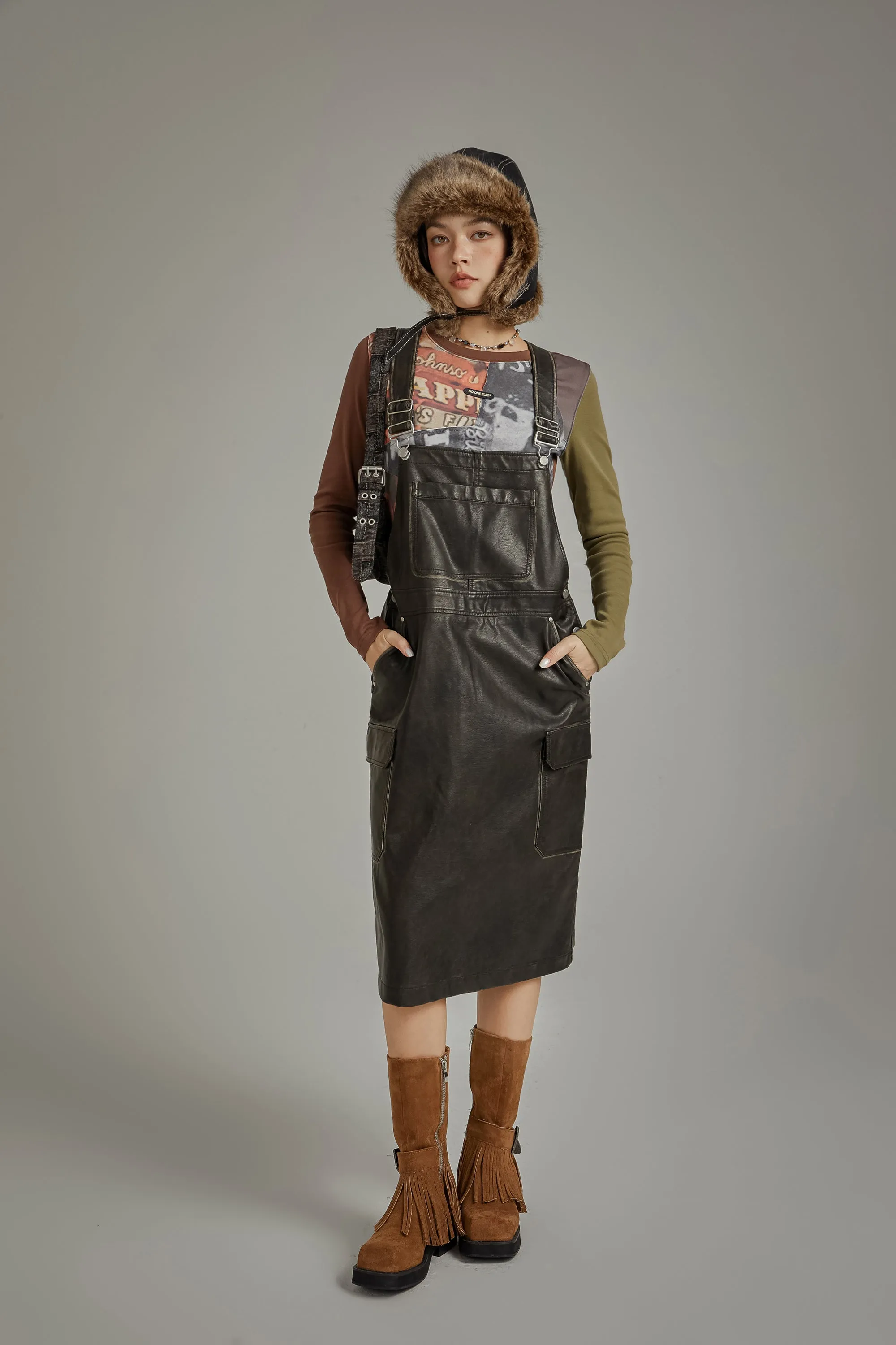 Leather Overall Dress