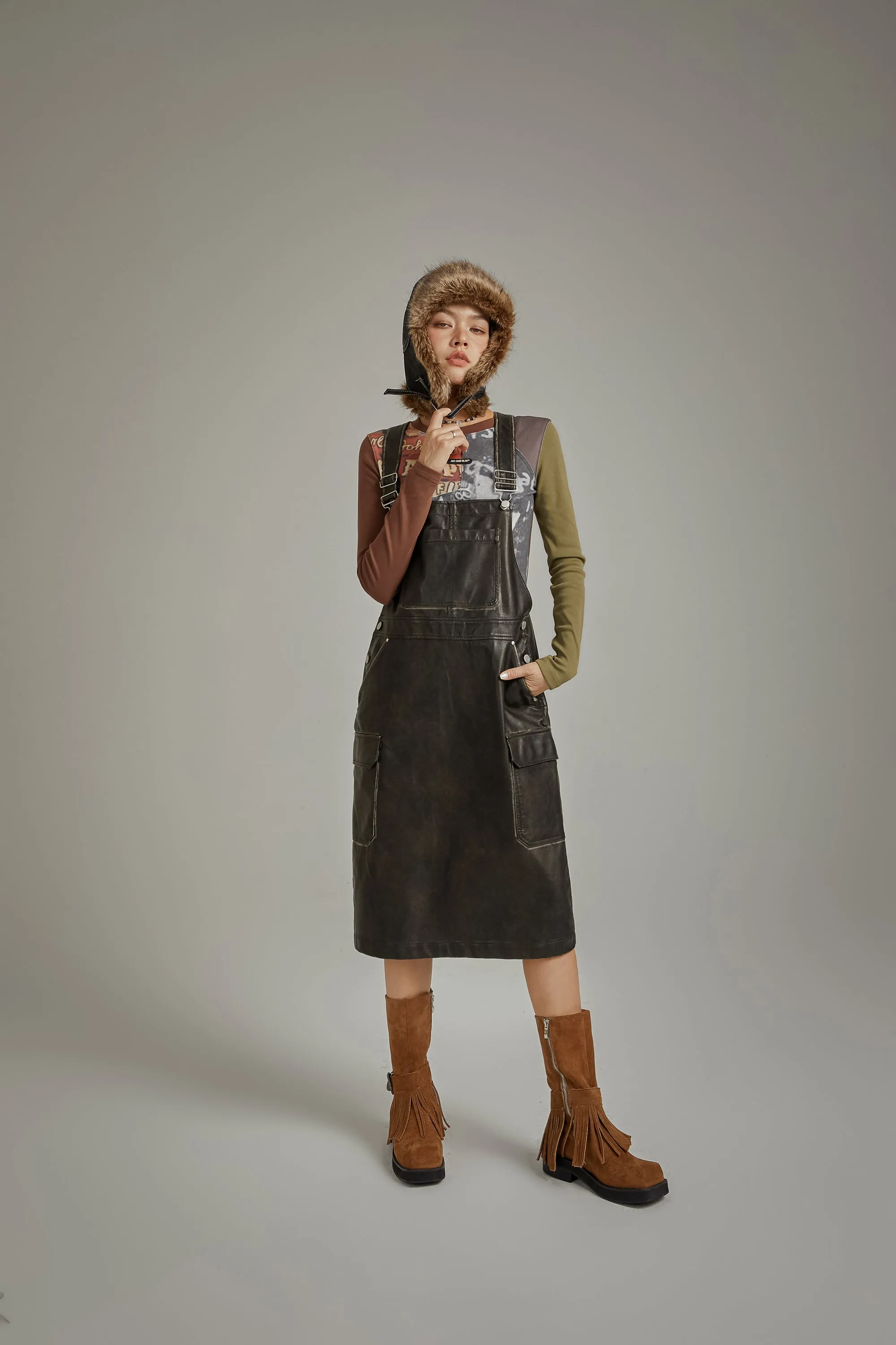 Leather Overall Dress