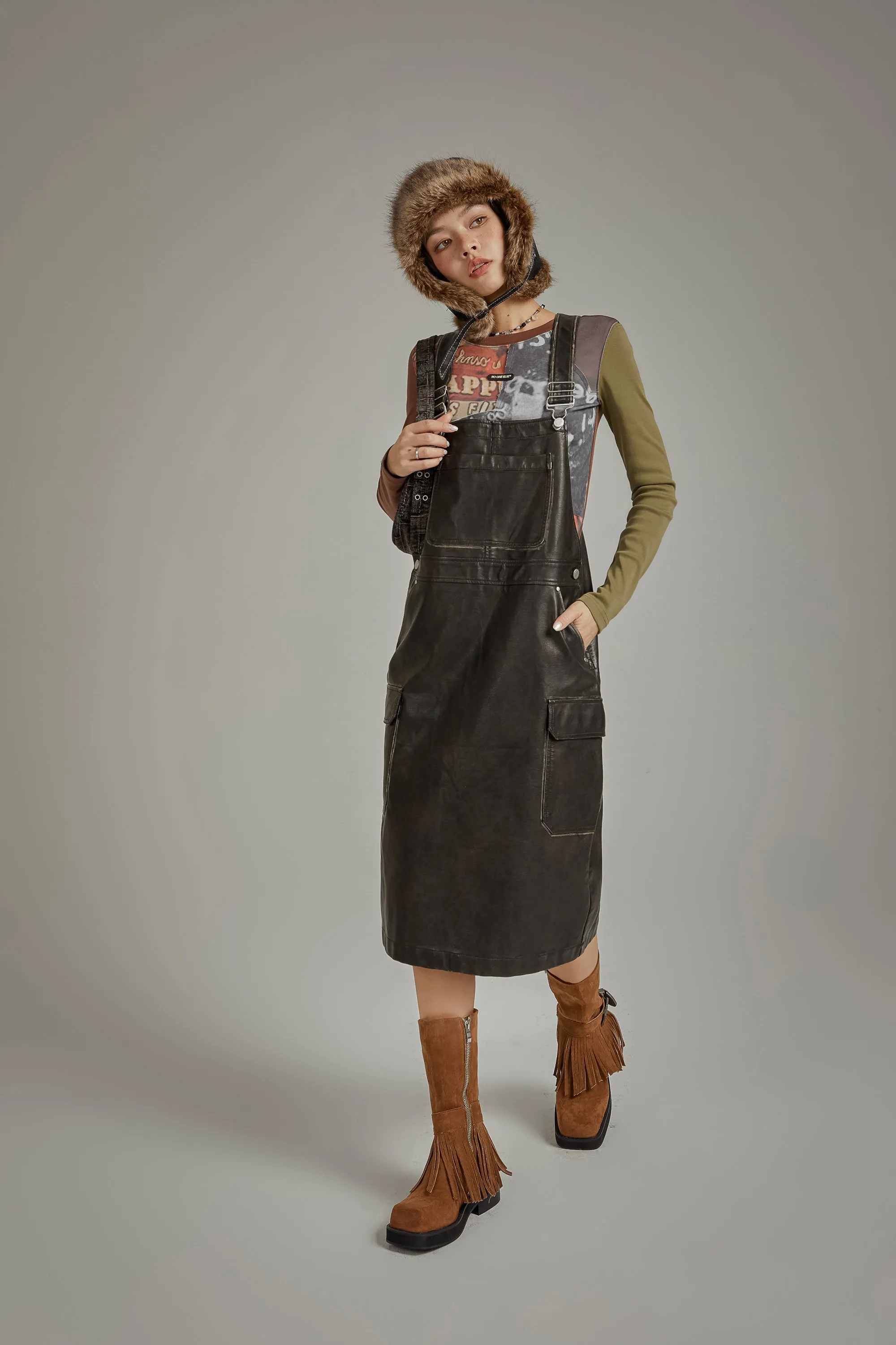 Leather Overall Dress