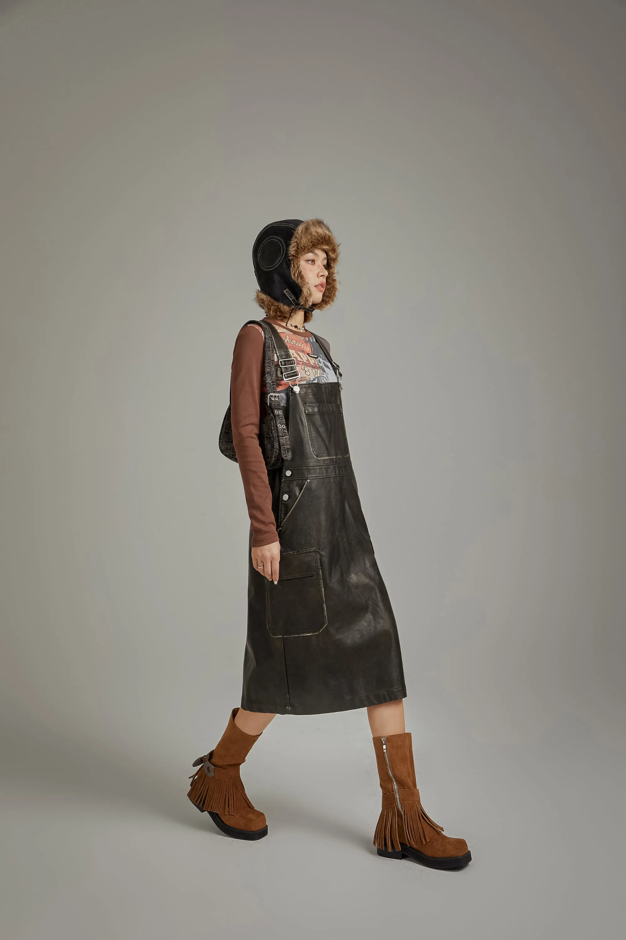 Leather Overall Dress