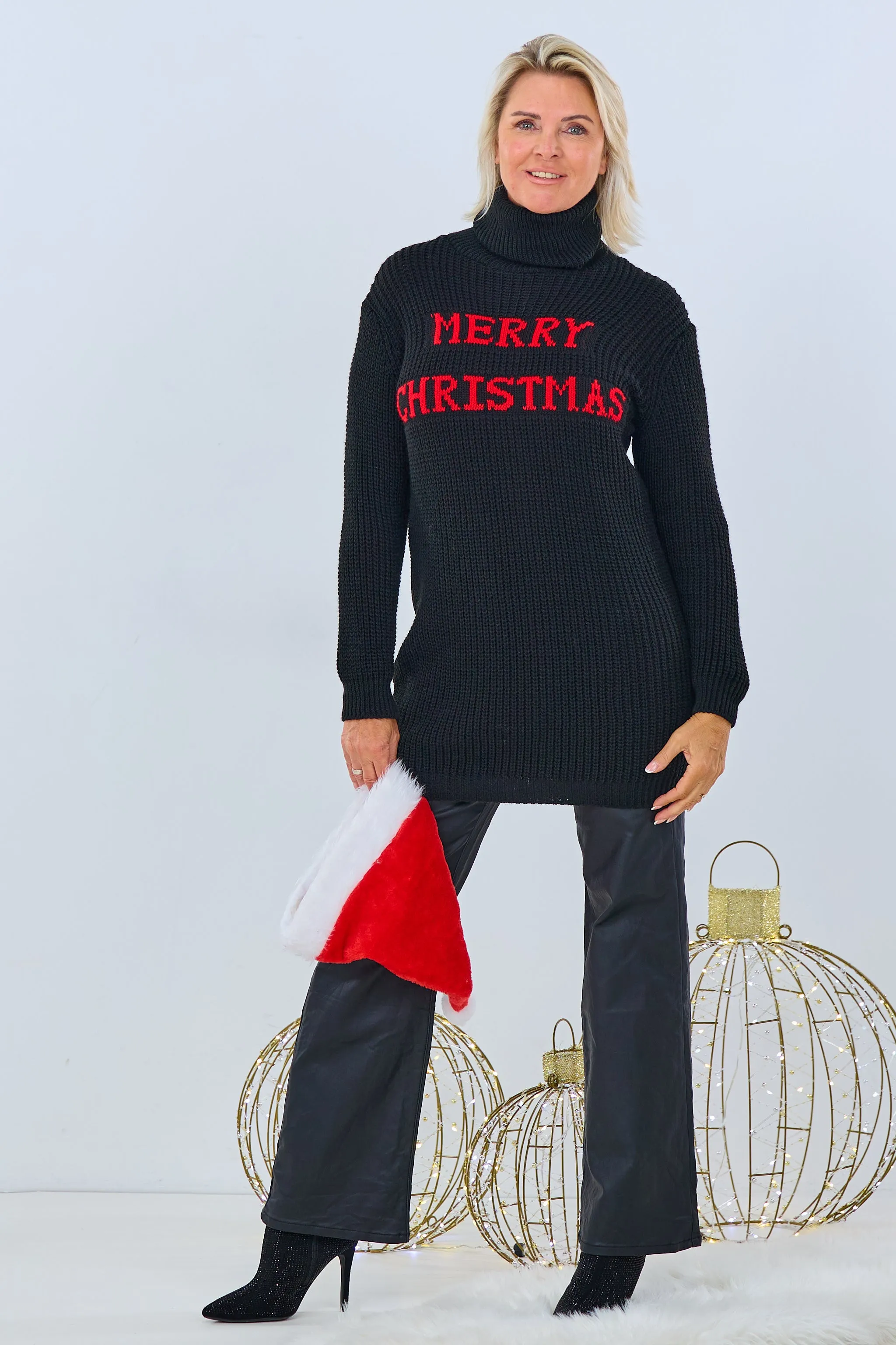 Longpulli "Merry Christmas", schwarz