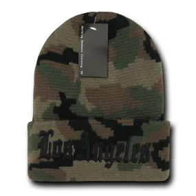 Los Angeles LA City Beanie Knit Cap, Camo/Black