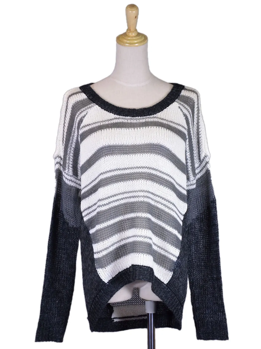 Lush Hello Fall Chunky Striped Raglan Sleeves Contrast Pullover Knit Sweater Top