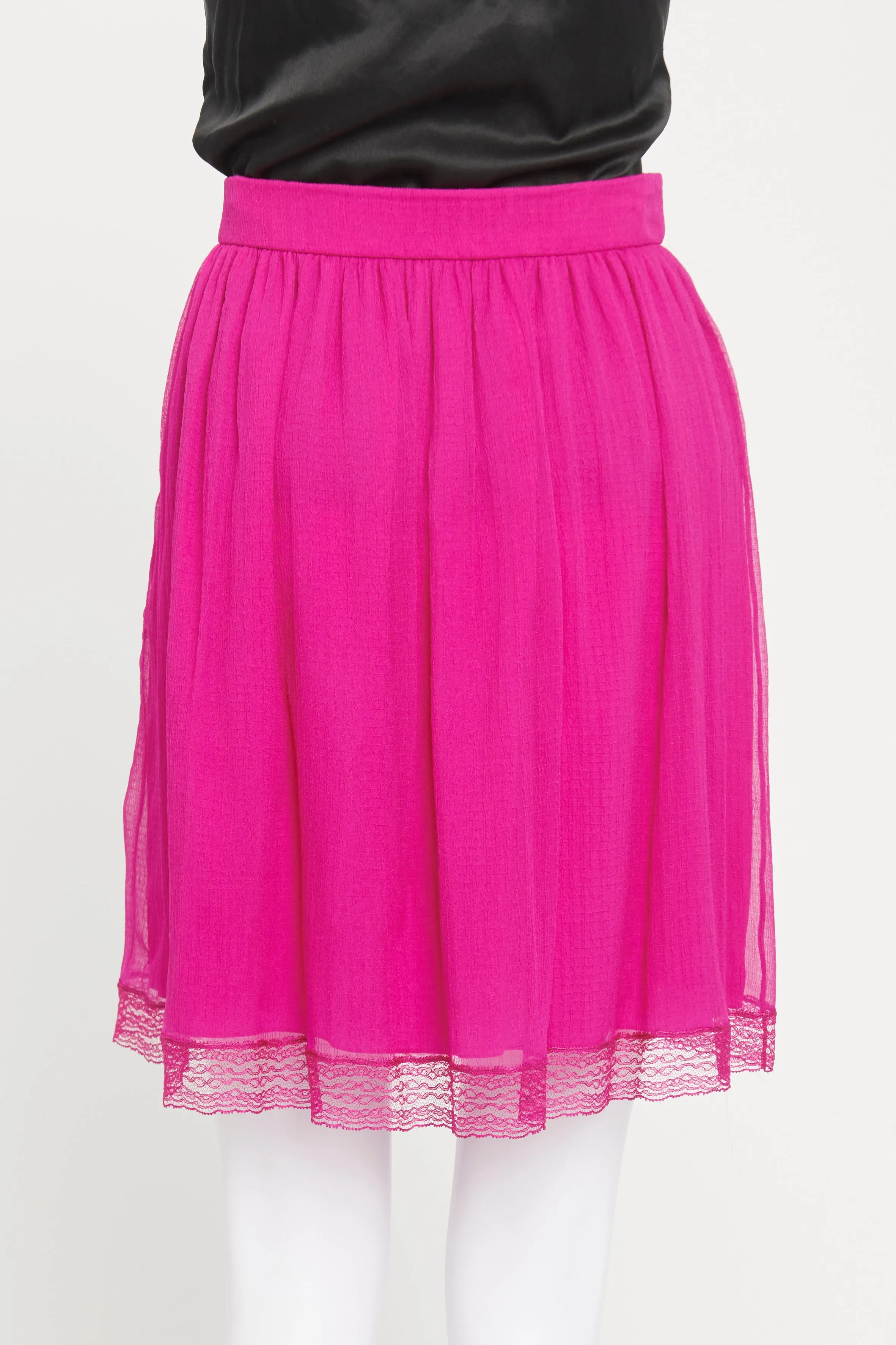 Magenta Silk Mini Skirt With Lace Hem