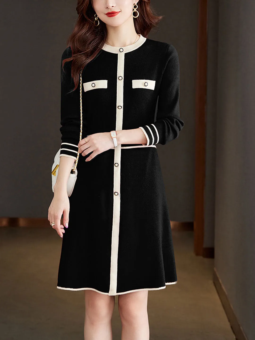 Maria Classic Crew Neck Solid Color Knitted Dress