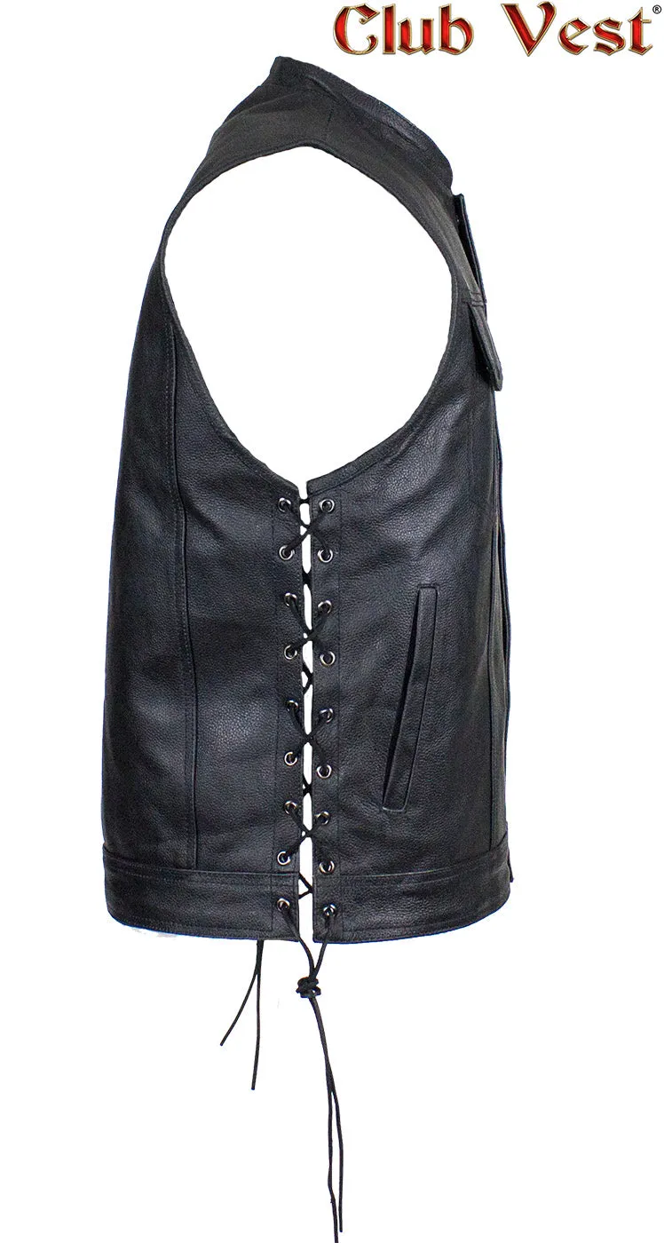 Men's Black Liner Split Leather Gun Pocket With Zipper And Snap Vest by Club Vest®