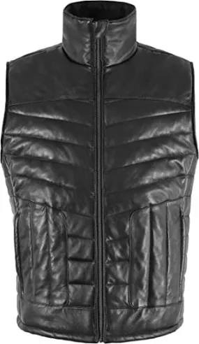 Men's Black Quilted Puffer Leather Vest