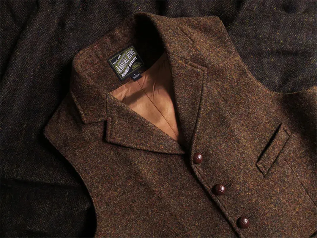 Men's Brown Tweed Vintage Blazer Vest - Sleeveless Victorian Waistcoat