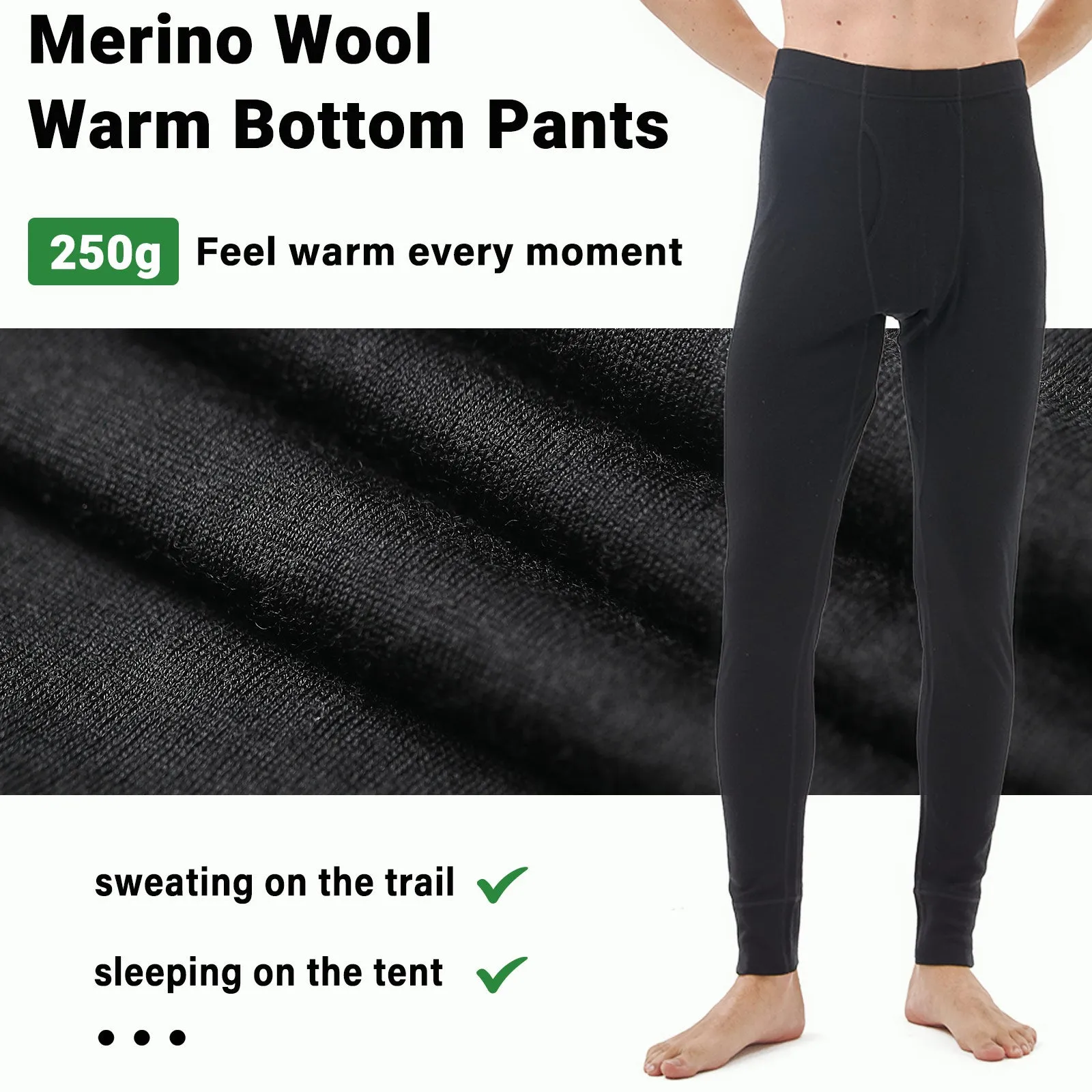 Men's Merino 250g Thermal Bottom Black