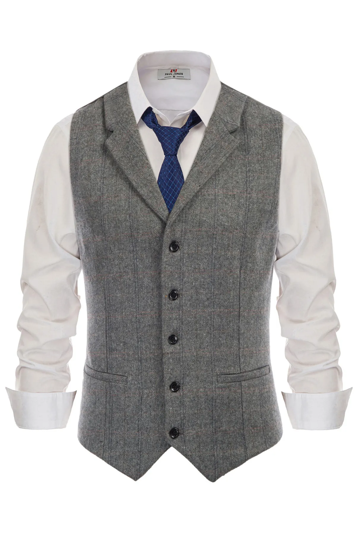 Mens Western Herringbone Suit Vest Tweed Wool Blend Slim Fit Waistcoats