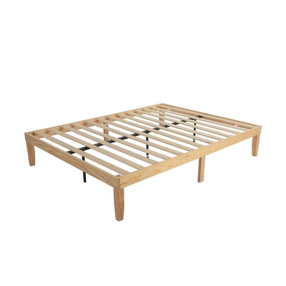 Minimalist Wooden Queen Bed Base, 9-Leg Frame, Ample Storage