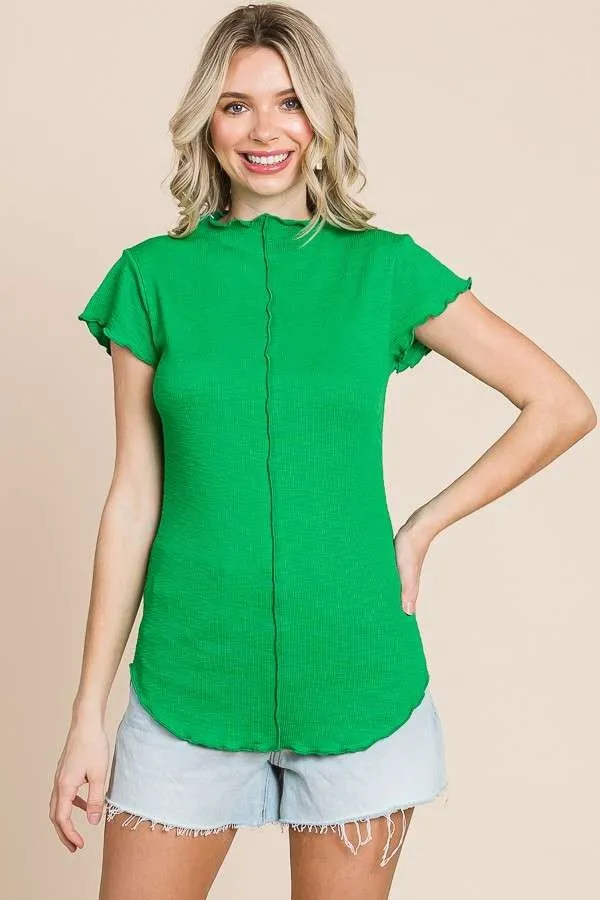 Mock Neck Merrow Cap Sleeve Top