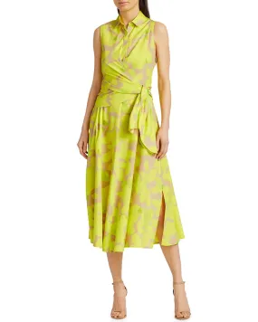 Neon and Sand Magnolia Print Midi Shirt Dress