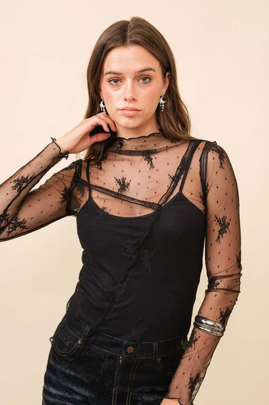 NEW!! Mila Lace Mock Neck Top in Black